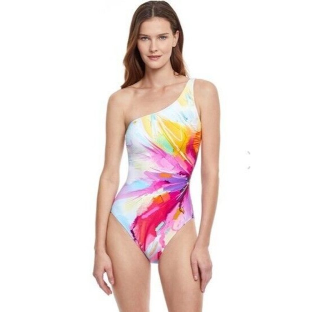 NWT Gottex Classic Summer in Capri One Shoulder One Piece Swimsuit Womens 14